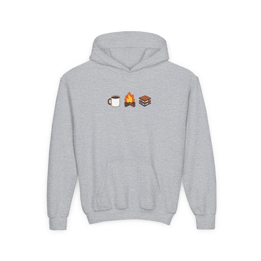 Cozy Campfire Kids Hoodie - Hot Chocolate, Fire, S'mores Design